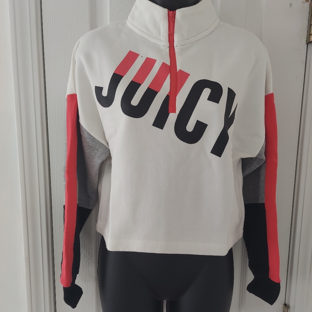 New Juicy Couture Size Small White Colorblock Half Zip Sweater with Logo